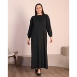 Kadin Tesettur Buyuk Beden Kare Yaka Uzun Elbise - 2XL - Siyah