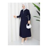 Kadın Tesettür Double Kumaş Fermuarlı İkili Takım, 53 cm Ceket ve 95 cm Kloş Etek, Duble Kollu Cepli Rahat Kesim, Lacivert, Exxit Collection