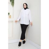 Kadın Tesettür Gömlek, Uzun Kollu Oversize Boyfriend Kesim, Düğmeli Gömlek Yaka, Günlük Rahat Tasarım, Beyaz, Exxit Collection avkabsgömlek01
