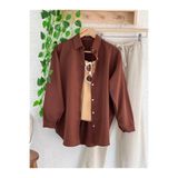 Kadın Tesettür Gömlek, Uzun Kollu Oversize Boyfriend Kesim, Düğmeli Gömlek Yaka, Günlük Rahat Tasarım, Kahverengi, Exxit Collection TYC0839835682Mabs12503010