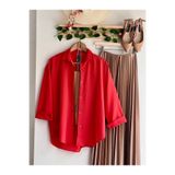 Kadın Tesettür Gömlek, Uzun Kollu Oversize Boyfriend Kesim, Düğmeli Gömlek Yaka, Günlük Rahat Tasarım, Kırmızı, Exxit Collection avkabsgömlek01