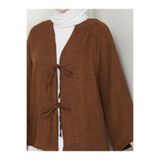 Kadın Tesettür Kimono Gömlek, Keten Uzun Kollu Önü Çift Bağlamalı, Düğmeli Gömlek Yaka Modern Tasarım, Çikolata Kahvesi, Exxit Collection TYC0839835682Mabs12503010