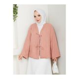 Kadın Tesettür Kimono Gömlek, Keten Uzun Kollu Önü Çift Bağlamalı, Düğmeli Gömlek Yaka Modern Tasarım, Pudra, Exxit Collection TYC0839835682Mabs12503010
