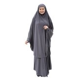 Kadın Tesettür Medine İpeği Çarşaf Takımı Peçeli Sufle ve Etek, Füme, L-XL