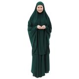 Kadın Tesettür Medine İpeği Çarşaf Takımı Peçeli Sufle ve Etek, Zümrüt Yeşili, L-XL