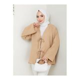 Kadın Tesettür Sofya Keten Gömlek, Uzun Kollu İp Bağlamalı, Rahat Kesim Günlük Kimono Form, Bej, Exxit Collection avkabsgömlek01