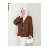 Kadın Tesettür Sofya Keten Gömlek, Uzun Kollu İp Bağlamalı, Rahat Kesim Günlük Kimono Form, Kahverengi, Exxit Collection avkabsgömlek01