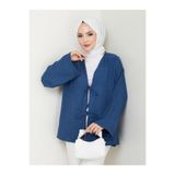 Kadın Tesettür Sofya Keten Gömlek, Uzun Kollu İp Bağlamalı, Rahat Kesim Günlük Kimono Form, Petrol Mavisi, Exxit Collection avkabsgömlek01