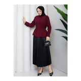 Kadın Tesettür Terikoton Gömlek, Beli Korseli Korse Destekli, Uzun Kollu Düğmeli Gömlek Yaka Regular Kesim, Bordo, Exxit Collection TPDTerikotonKorseTesetturGomlek