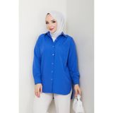 Kadın Tesettür Terikoton Gömlek, Uzun Kollu Oversize Boyfriend Kesim, Düğmeli Gömlek Yaka Günlük Tasarım, Mavi, Exxit Collection TYC0839835682Mabs12503010