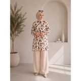 Kadın Tesettür Viskon Kumaş Gömlek Yaka Tunik Pantolon Takım - Kahverengi - 38 - 40