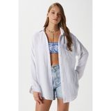 Kadın Tilda %100 Pamuk Müslin Oversize Beyaz Gömlek