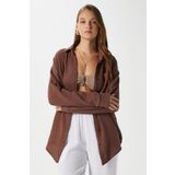 Kadın Tilda%100 Pamuk Müslin Oversize Kahverengi Gömlek XL