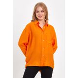 Kadın Tina Oversize Krinkle Gömlek - Turuncu TURUNCU