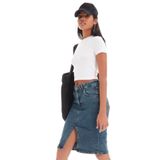Kadın Tint Kot Rengi Midi Boy Yüksek Bel Yırtmaçlı Jean Etek Tint Kot Rengi 34