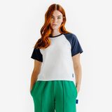 Kadın Tişört - Beyaz/Lacivert - Heritage Decathlon
