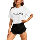 Kadın Tişört Crop Tişört Baskılı Fit Tişört Balance-Tişört - Beyaz - M