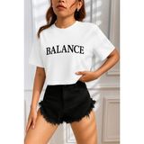Kadın Tişört Crop Tişört Baskılı Fit Tişört BALANCE-TİŞÖRT Beyaz