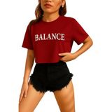 Kadın Tişört Crop Tişört Baskılı Fit Tişört BALANCE-TİŞÖRT (Bordo, S)