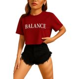 Kadın Tişört Crop Tişört Baskılı Fit Tişört BALANCE-TİŞÖRT Bordo