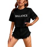 Kadın Tişört Crop Tişört Baskılı Fit Tişört Balance-Tişört - Siyah - M