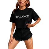 Kadın Tişört Crop Tişört Baskılı Fit Tişört Balance-Tişört - Siyah - XS