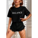 Kadın Tişört Crop Tişört Baskılı Fit Tişört BALANCE-TİŞÖRT Siyah