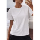 Kadın Tişört Gri Bisiklet Yaka Basic Tişört%100 Pamuk Rahat Kalıp T-shirt BASIC-KADIN (Beyaz, XS)