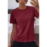 Kadın Tişört Gri Bisiklet Yaka Basic Tişört%100 Pamuk Rahat Kalıp T-shirt BASIC-KADIN (Bordo, M)