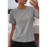 Kadın Tişört Gri Bisiklet Yaka Basic Tişört%100 Pamuk Rahat Kalıp T-shirt BASIC-KADIN (Gri, M)