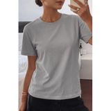 Kadın Tişört Gri Bisiklet Yaka Basic Tişört%100 Pamuk Rahat Kalıp T-shirt BASIC-KADIN (Gri, XL)