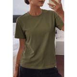Kadın Tişört Gri Bisiklet Yaka Basic Tişört%100 Pamuk Rahat Kalıp T-shirt BASIC-KADIN (Haki, M)