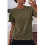 Kadın Tişört Gri Bisiklet Yaka Basic Tişört%100 Pamuk Rahat Kalıp T-shirt BASIC-KADIN (Haki, XL)