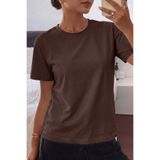Kadın Tişört Gri Bisiklet Yaka Basic Tişört%100 Pamuk Rahat Kalıp T-shirt BASIC-KADIN (Kahverengi, M)