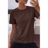 Kadın Tişört Gri Bisiklet Yaka Basic Tişört%100 Pamuk Rahat Kalıp T-shirt BASIC-KADIN (Kahverengi, S)