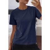 Kadın Tişört Gri Bisiklet Yaka Basic Tişört%100 Pamuk Rahat Kalıp T-shirt BASIC-KADIN (Lacivert, S)