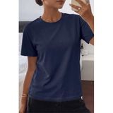 Kadın Tişört Gri Bisiklet Yaka Basic Tişört%100 Pamuk Rahat Kalıp T-shirt BASIC-KADIN (Lacivert, XS)