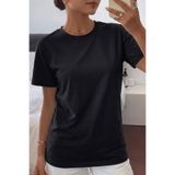 Kadın Tişört Gri Bisiklet Yaka Basic Tişört%100 Pamuk Rahat Kalıp T-shirt BASIC-KADIN (Siyah, L)