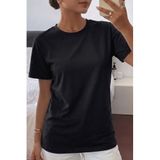 Kadın Tişört Gri Bisiklet Yaka Basic Tişört%100 Pamuk Rahat Kalıp T-shirt BASIC-KADIN (Siyah, M)
