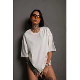 Kadın Tişört Yazlık Düz Kısa Kol Penye T-Shirt - Beyaz