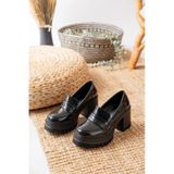 Kadın Tokasız 8 Cm Loafer Model Topuklu Ayakkabı Siyah Rugan