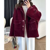 Kadın Torba Cepli Peluş Ceket Mont Kaban - Standart - Bordo