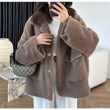 Kadın Torba Cepli Peluş Ceket Mont Kaban - Standart - Vizon