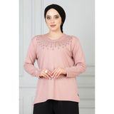 Kadın Toz Pembe Penye Bluz Anneler Günü - 2XL