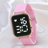 Kadın Toz Pembe Renk Silikon Kordon Rose Kasa Dijital Led Kol Saat St-304101