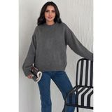 Kadın Triko Bisiklet Yaka Oversize Triko Kazak 110 - Antrasit - Standart