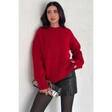 Kadın Triko Bisiklet Yaka Oversize Triko Kazak 110 - Kırmızı - Standart