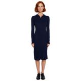 Kadın Triko Bodycon Midi Uzun Kol Polo Yaka Düz Elbise Şık ve Konforlu Kışlık Günlük Giyim-Lacivert-S