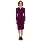 Kadın Triko Bodycon Midi Uzun Kol Polo Yaka Düz Elbise Şık ve Konforlu Kışlık Günlük Giyim-Mürdüm-S