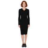 Kadın Triko Bodycon Midi Uzun Kol Polo Yaka Düz Elbise Şık ve Konforlu Kışlık Günlük Giyim-Siyah-M
